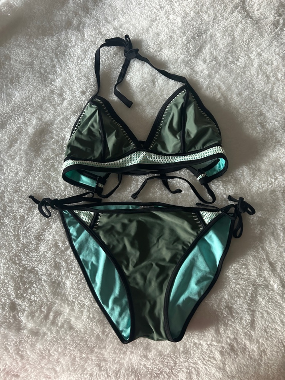 Xhilaration Green Bikini Top with Teal Lining and Black Trim